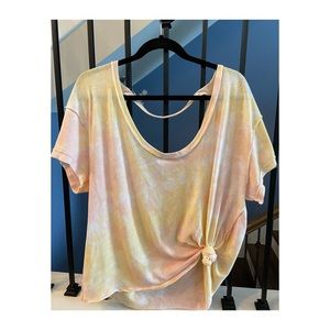 We the Free Pink & Yellow Tie Dye V-Neck Tee